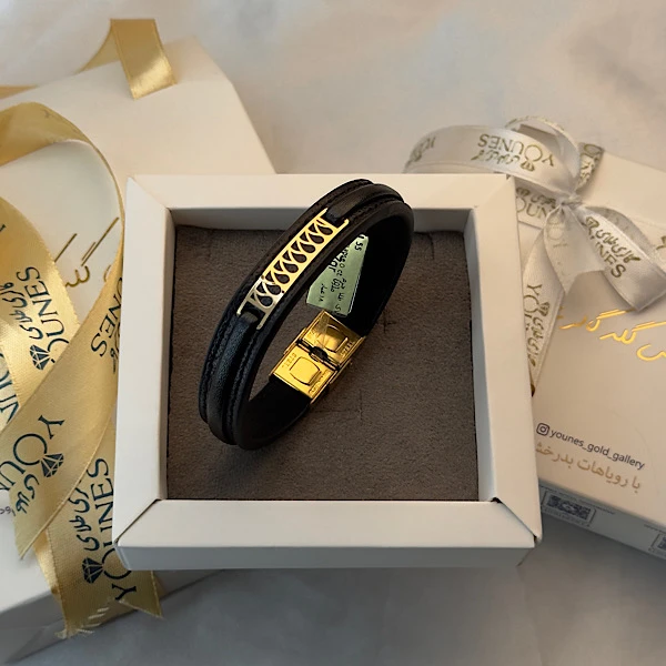 تصویر دوم دستبند طلا چرم مردانه L175